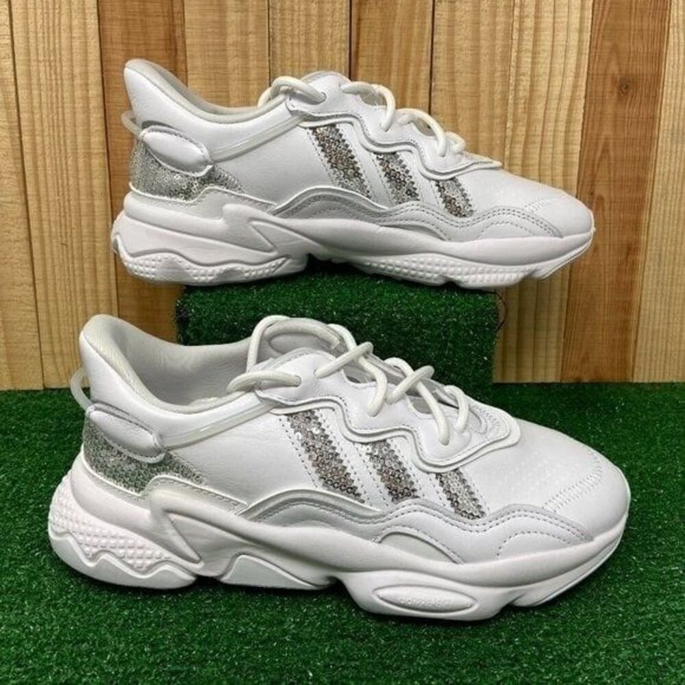 Adidas G55655 Ozweego White Silver Sequins Running Sneakers Womens SZ 6